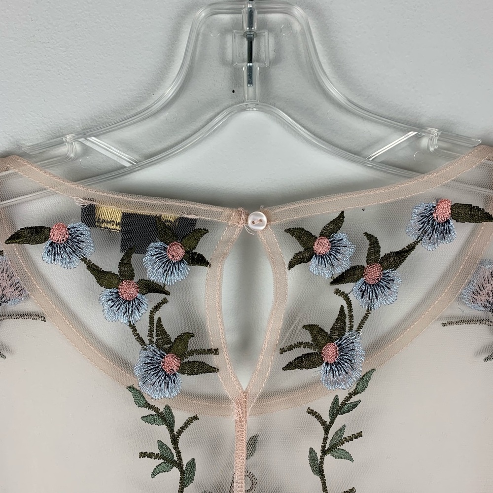 Dalia Blush Pink Mesh Floral Embroidered Sheer Top - Picture 7 of 8